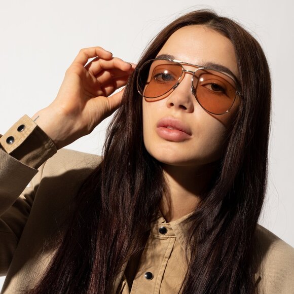 Saint Laurent CLASSIC11 038 Aviator Sunglasses - White/Grey - Picture 2 of 9